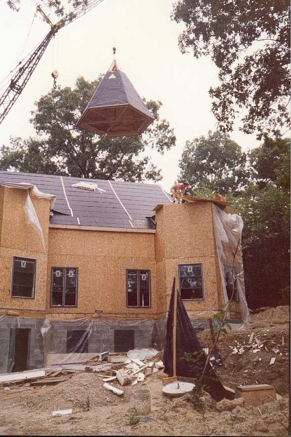 Lifting the tower into place